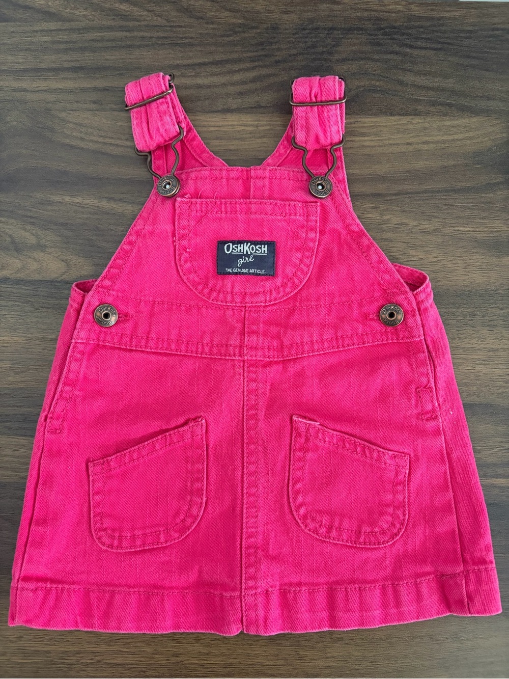 OshKosh B'gosh Pink Girls Overall Dress - Bright Pink Vestbak